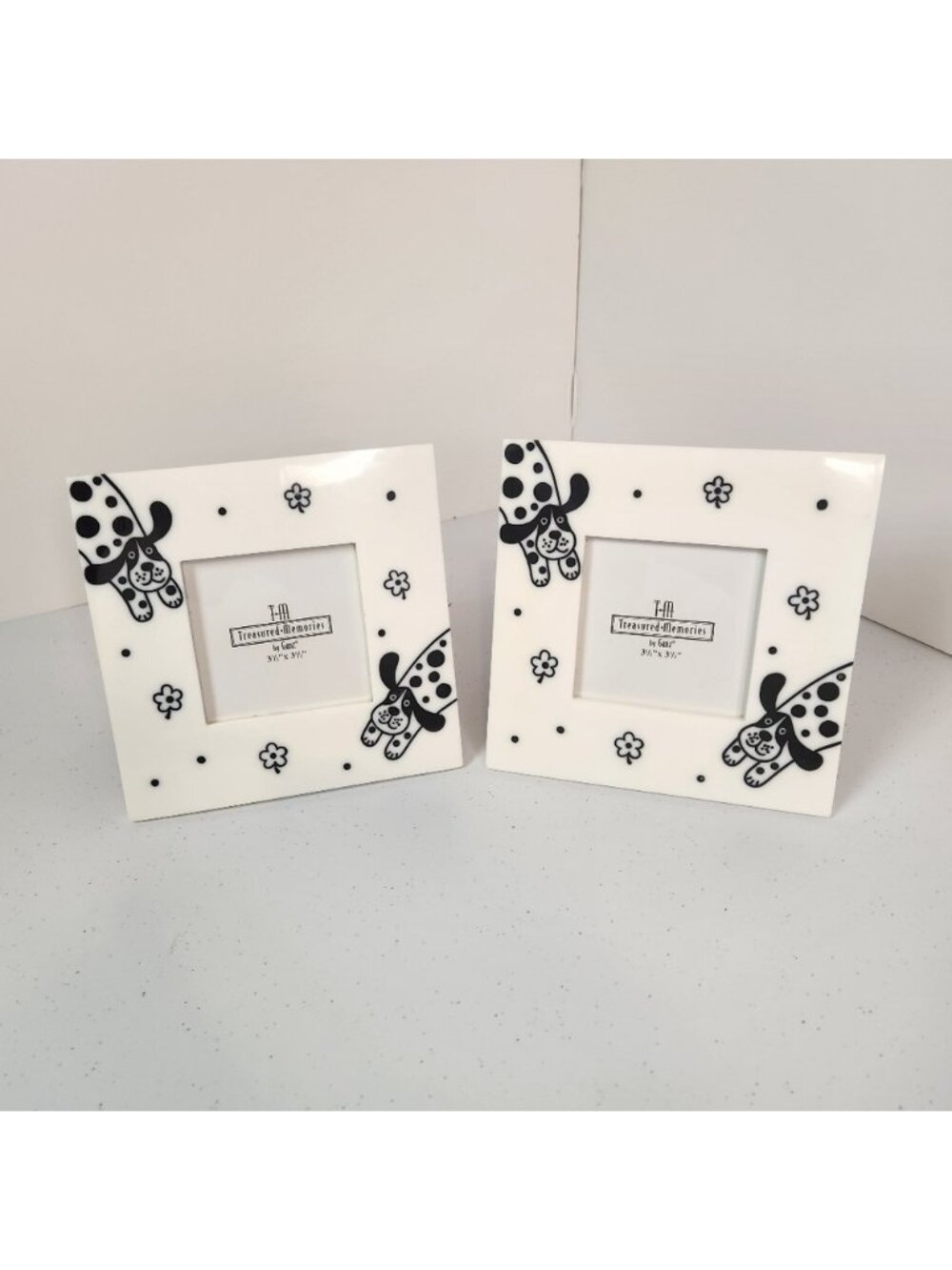 Ganz Treasured Memories Square 3.35" Photo Frame Pair Of 2 White Hound Dog Dogs